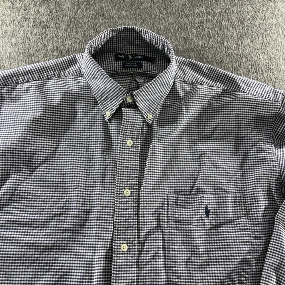 Polo Ralph Lauren Shirt Men's Size XL Blue Gingham Check Oxford Classic